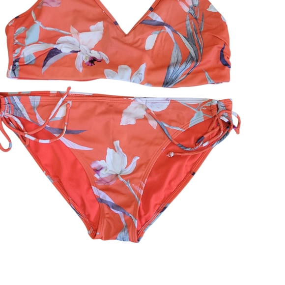 Athleta Floral Halter Bikini Set M Top L Bottom Coral Tropical Swim - Picture 3 of 13